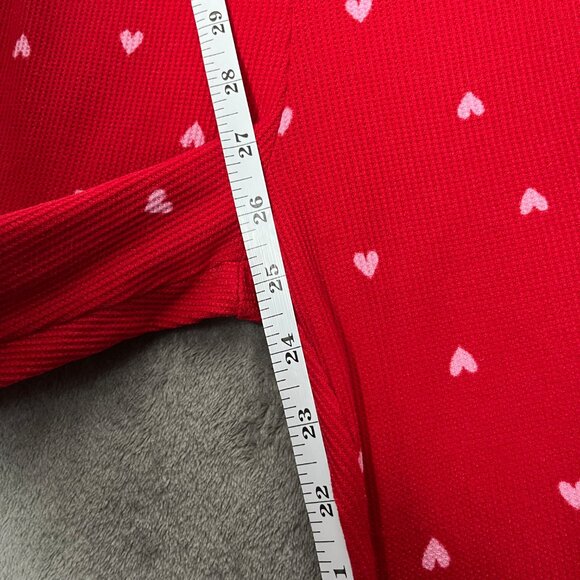 Laura Ashley Heart Print Pajama Set Women’s M Red Waffle Knit Y2K Cozy Valentine - Picture 15 of 16